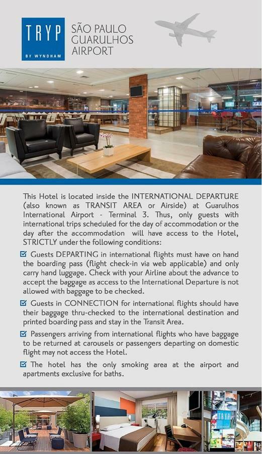 Tryp By Wyndham Sao Paulo Airport - Hotel De Transito Terminal 3 -Lado Ar - Area Restrita A Passageiros Ja Embarcados - Piso 1 Гуарульюс Экстерьер фото